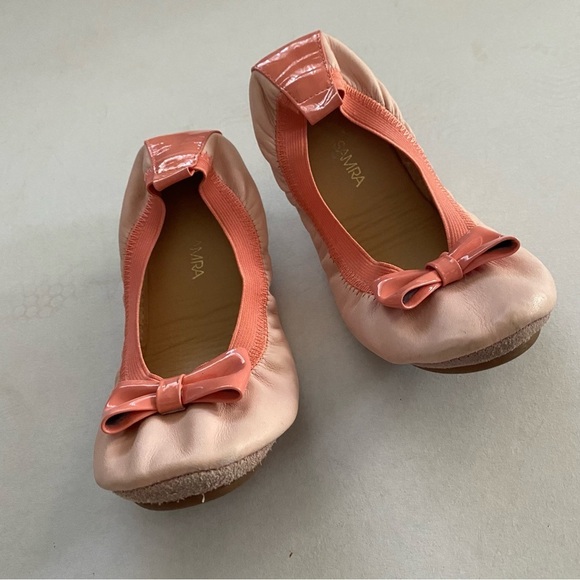 Yosi Samra Girl’s Powder Pink Sugar Melon Bow Ballet Flats - Picture 2 of 8